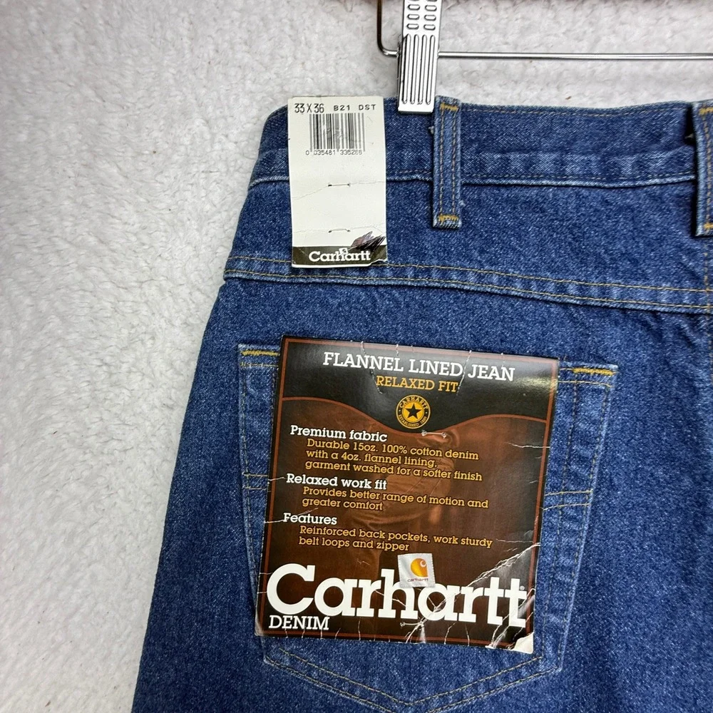 Carhartt Relaxed Fit Flannel Lined Denim Jeans Mens B21 DST 33x36 NWT NOS